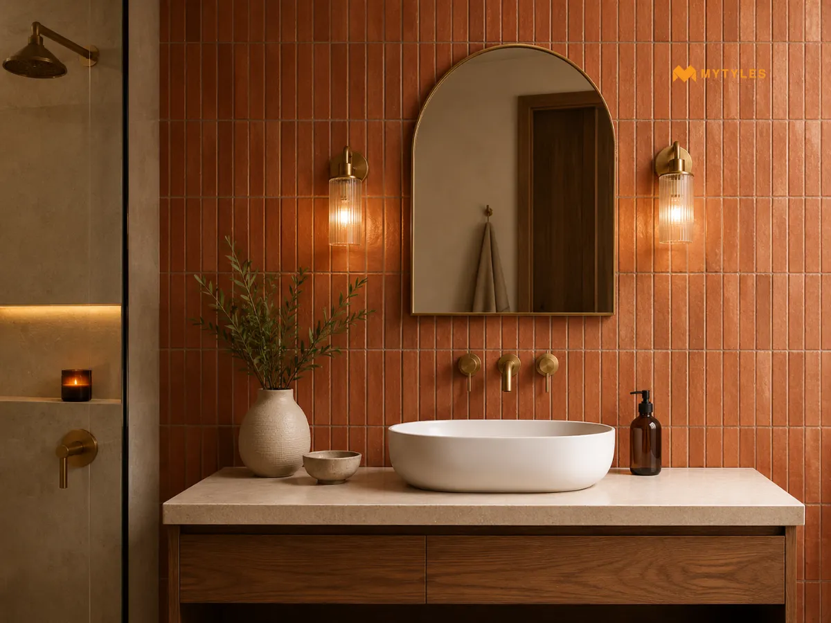 Terracotta KitKat Tiles for a Warm Bathroom Wall